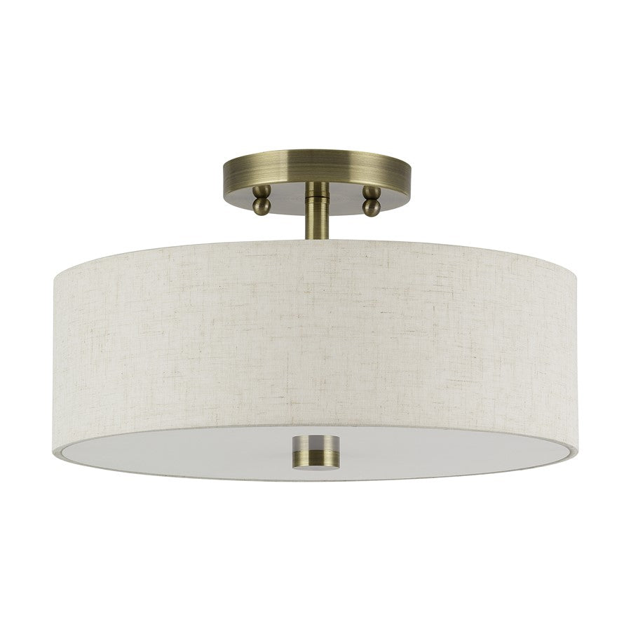 Livex Monroe 2Lt 13" Dia Semi-Flush, Brass/Oatmeal/White