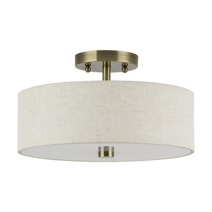 Livex Monroe 2Lt 13" Dia Semi-Flush, Brass/Oatmeal/White