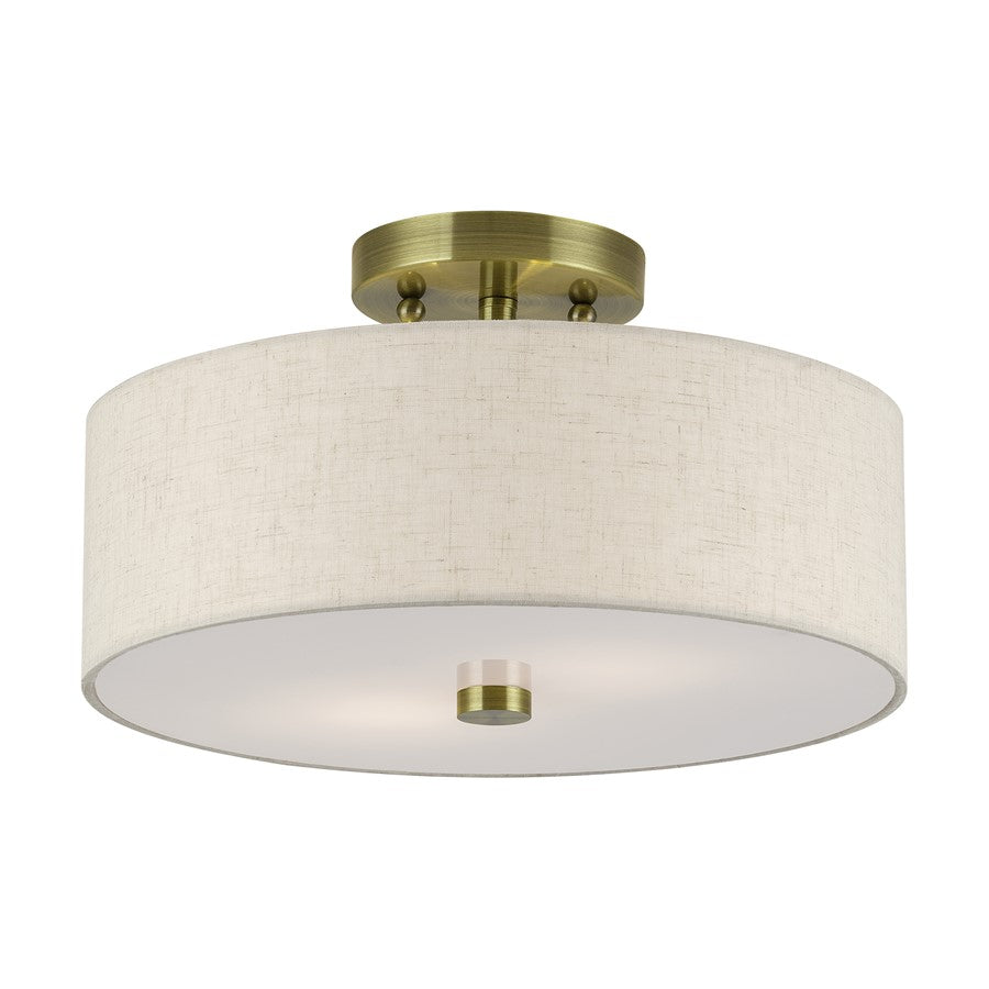 Livex Monroe 2Lt 13" Dia Semi-Flush, Brass/Oatmeal/White