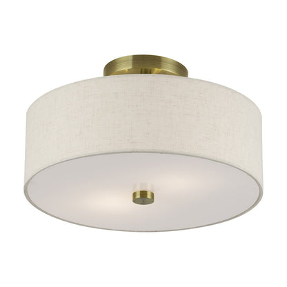 Livex Monroe 2Lt 13" Dia Semi-Flush, Brass/Oatmeal/White