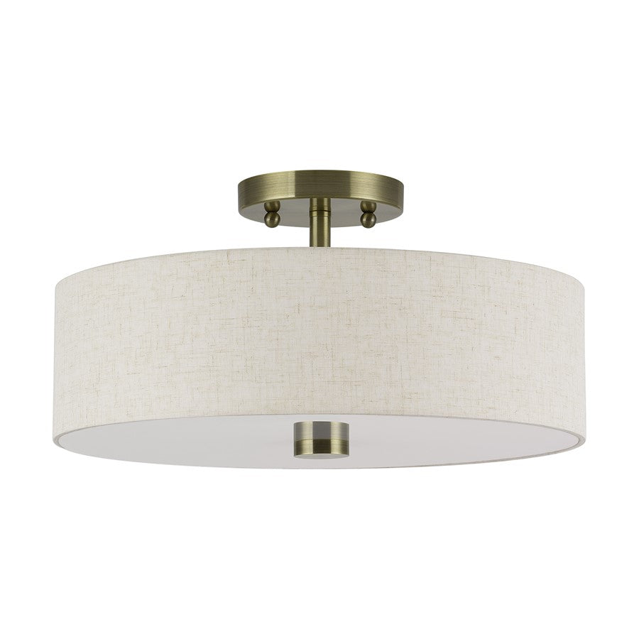 Livex Monroe 3Lt 15" Dia Semi-Flush, Brass/Oatmeal/White
