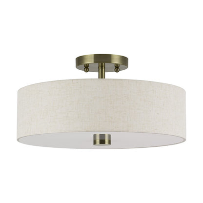 Livex Monroe 3Lt 15" Dia Semi-Flush, Brass/Oatmeal/White