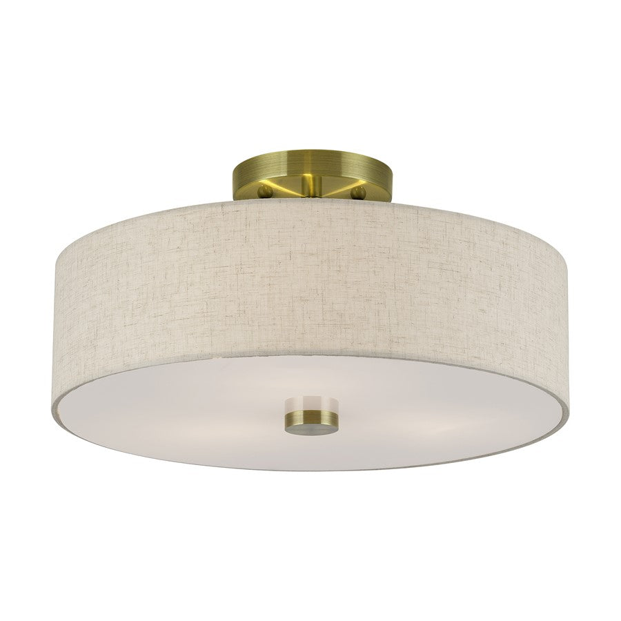 Livex Monroe 3Lt 15" Dia Semi-Flush, Brass/Oatmeal/White