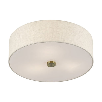Livex Monroe 3Lt 15" Dia Semi-Flush, Brass/Oatmeal/White