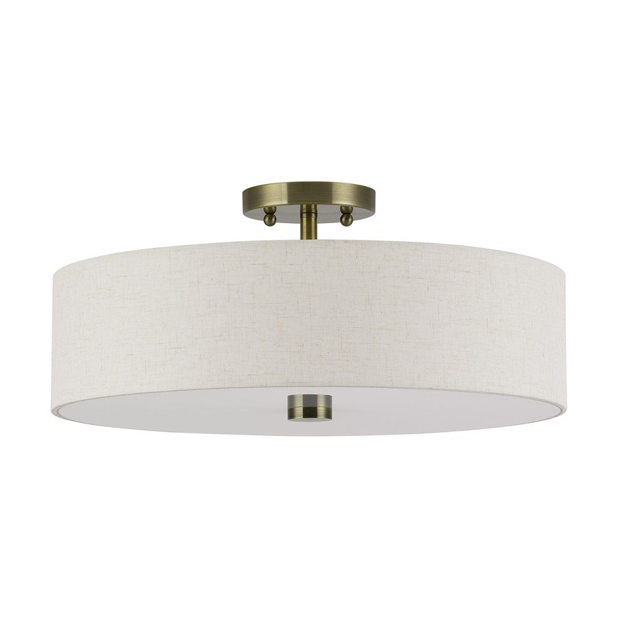 Livex Monroe 4Lt 18" Dia Semi-Flush, Brass/Oatmeal/White