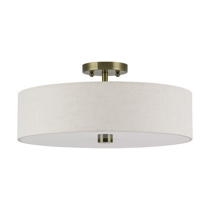 Livex Monroe 4Lt 18" Dia Semi-Flush, Brass/Oatmeal/White
