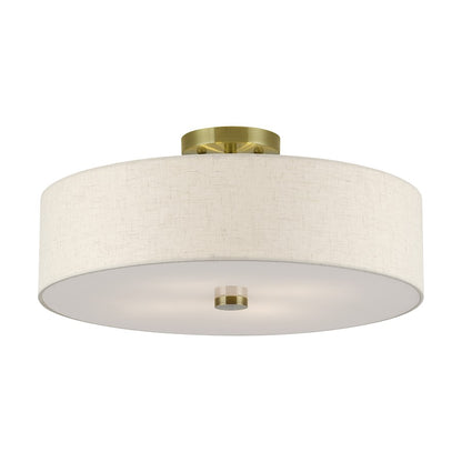 Livex Monroe 4Lt 18" Dia Semi-Flush, Brass/Oatmeal/White