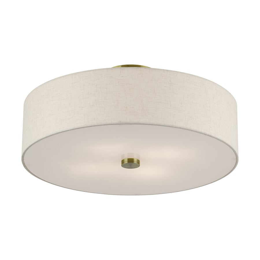Livex Monroe 4Lt 18" Dia Semi-Flush, Brass/Oatmeal/White