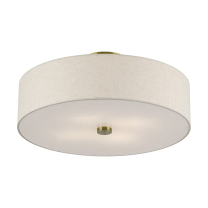 Livex Monroe 4Lt 18" Dia Semi-Flush, Brass/Oatmeal/White