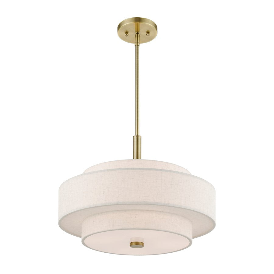 Livex Monroe 4 Light Pendant Chandelier, Brass/Oatmeal/White Fabric
