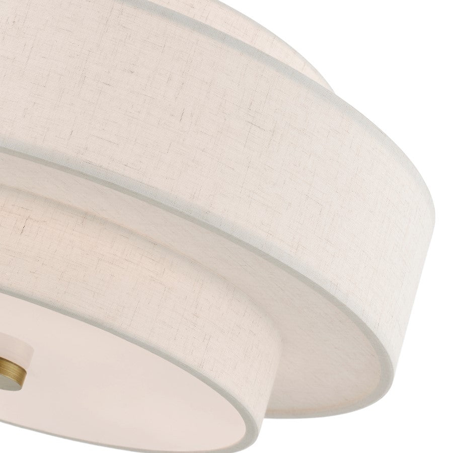 Livex Monroe 4 Light Pendant Chandelier, Brass/Oatmeal/White Fabric