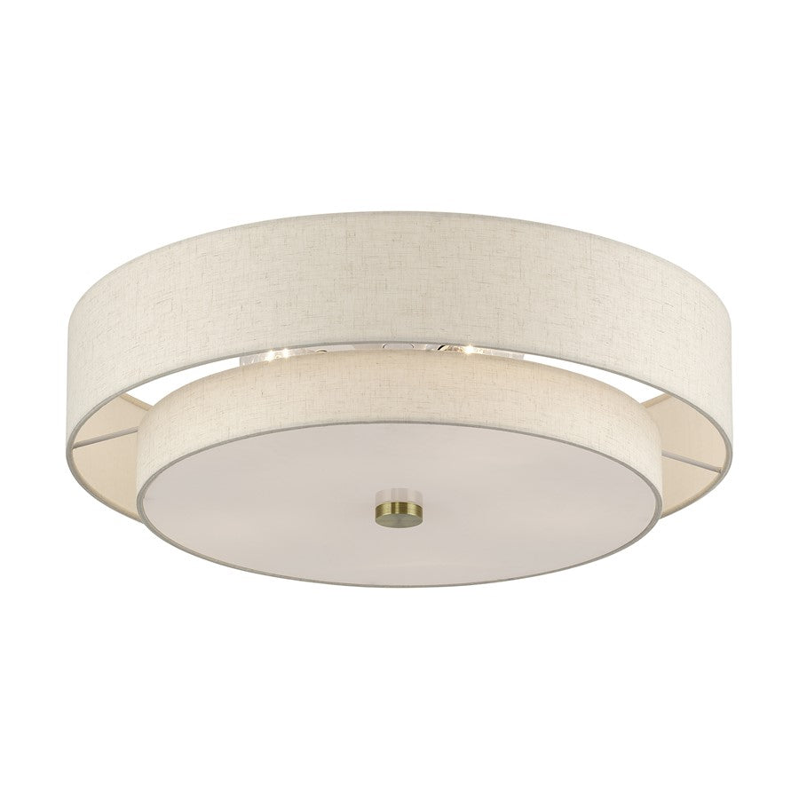 Livex Monroe 5Lt 9.5" Semi-Flush, Brass/Oatmeal/White
