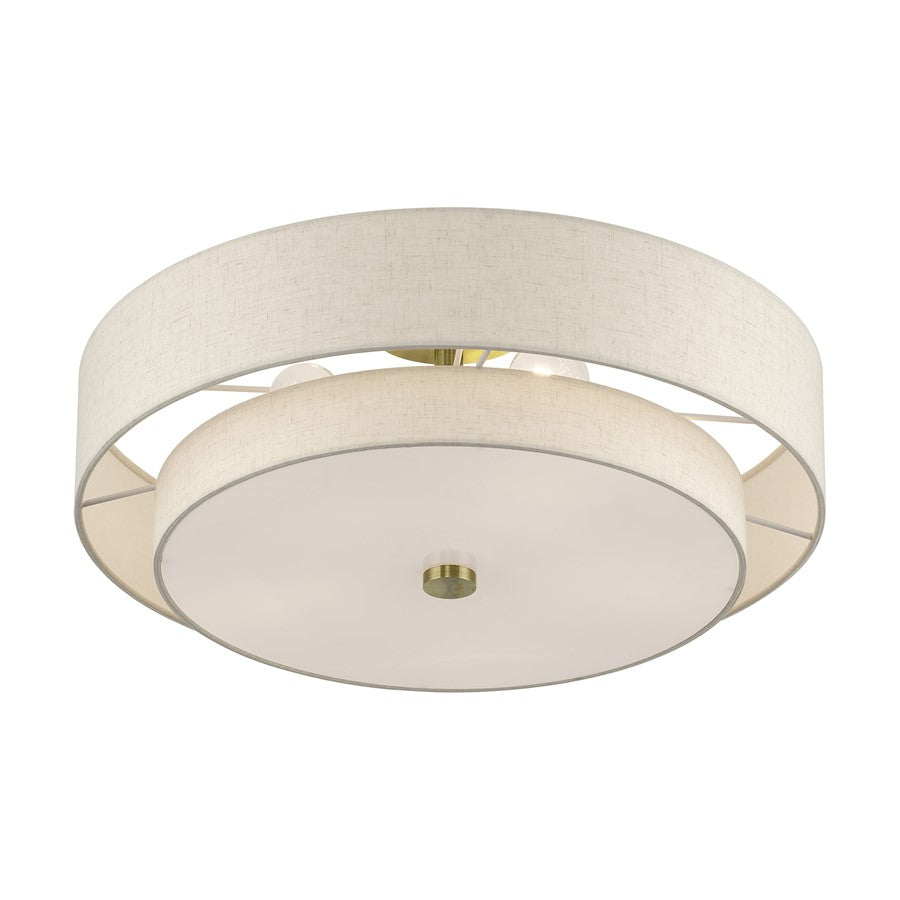 Livex Monroe 5Lt 9.5" Semi-Flush, Brass/Oatmeal/White