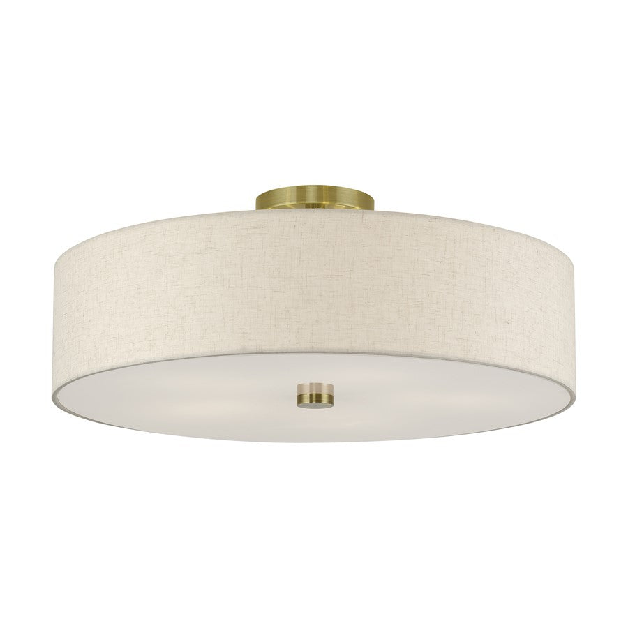 Livex Monroe 5Lt 9" Semi-Flush, Brass/Oatmeal/White