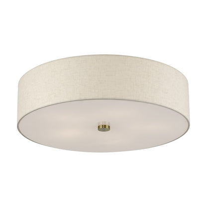Livex Monroe 5Lt 9" Semi-Flush, Brass/Oatmeal/White