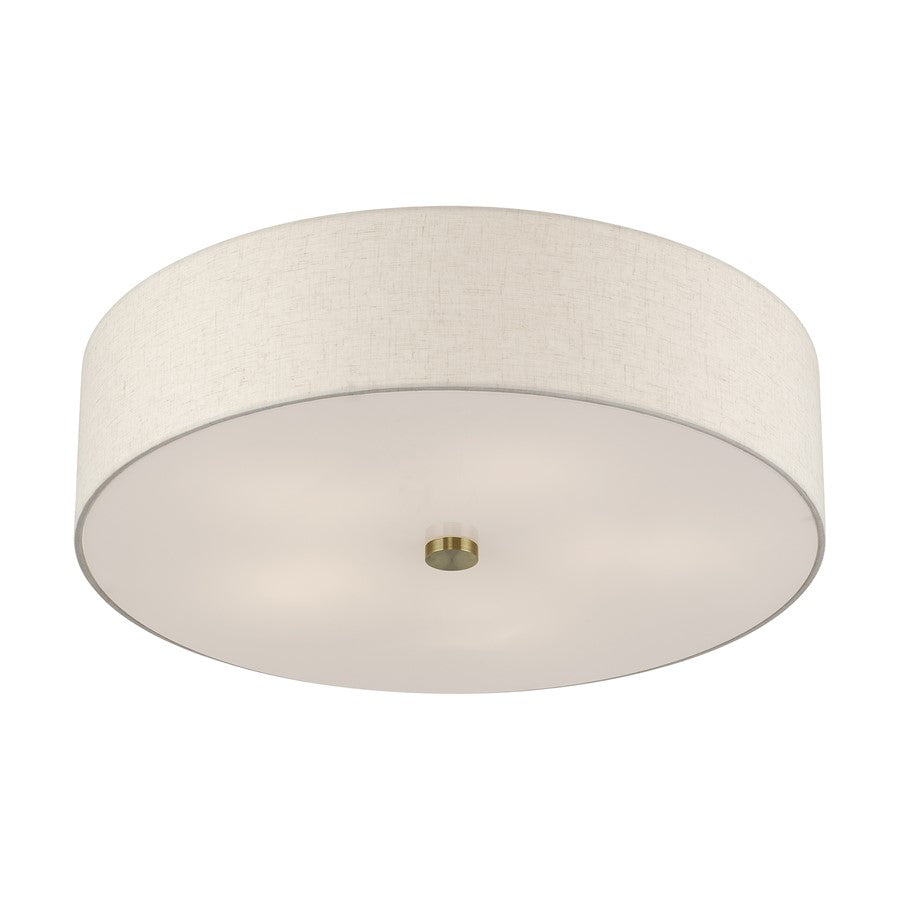 Livex Monroe 5Lt 9" Semi-Flush, Brass/Oatmeal/White