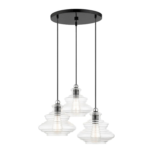 Livex Everett 3 Lt Pendant Chandelier, Black/Chrome/Clear Art