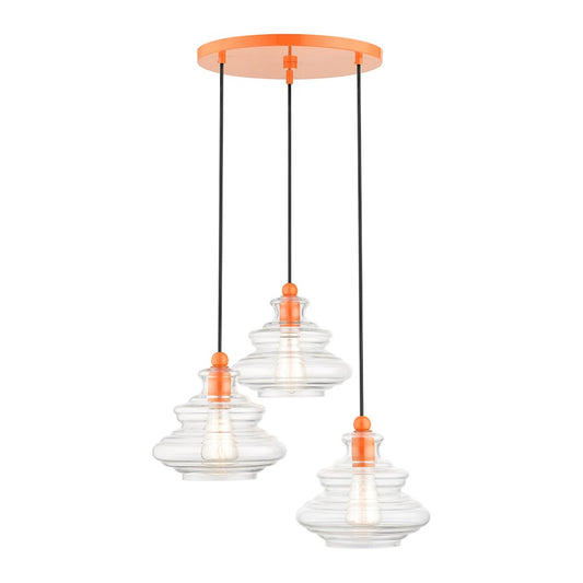 Livex Everett 3 Lt Pendant Chandelier, Orange/Clear Art