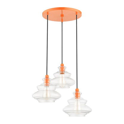 Livex Everett 3 Lt Pendant Chandelier, Orange/Clear Art