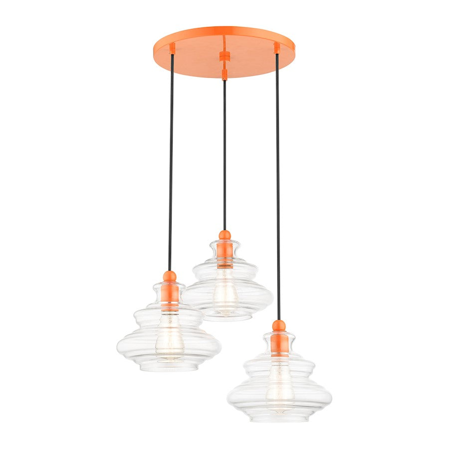 Livex Everett 3 Lt Pendant Chandelier, Orange/Clear Art