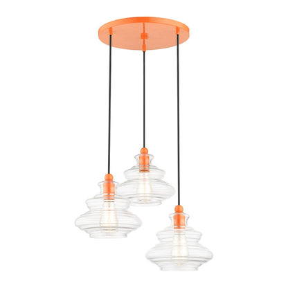 Livex Everett 3 Lt Pendant Chandelier, Orange/Clear Art