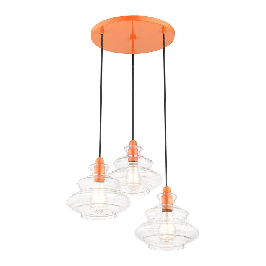 Livex Everett 3 Lt Pendant Chandelier, Orange/Clear Art