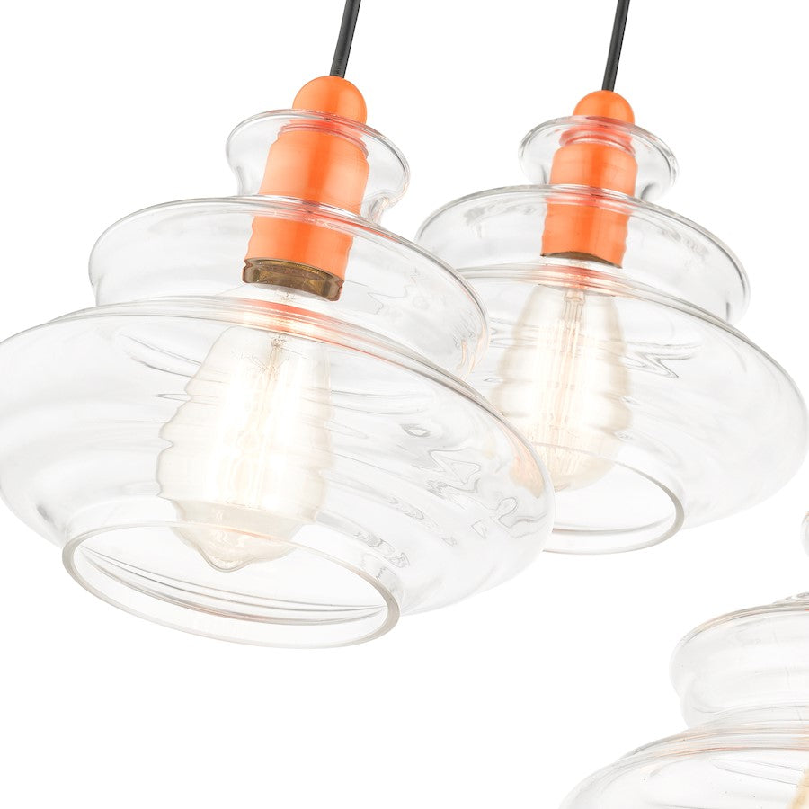 Livex Everett 3 Lt Pendant Chandelier, Orange/Clear Art