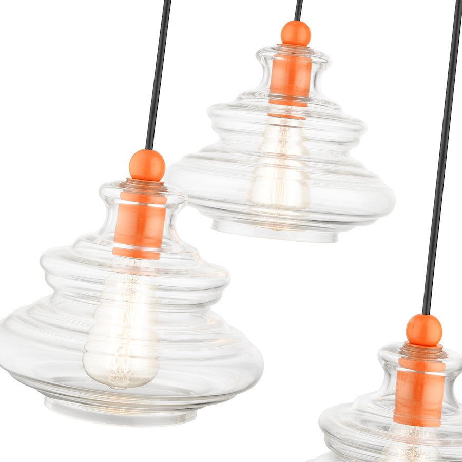 Livex Everett 3 Lt Pendant Chandelier, Orange/Clear Art