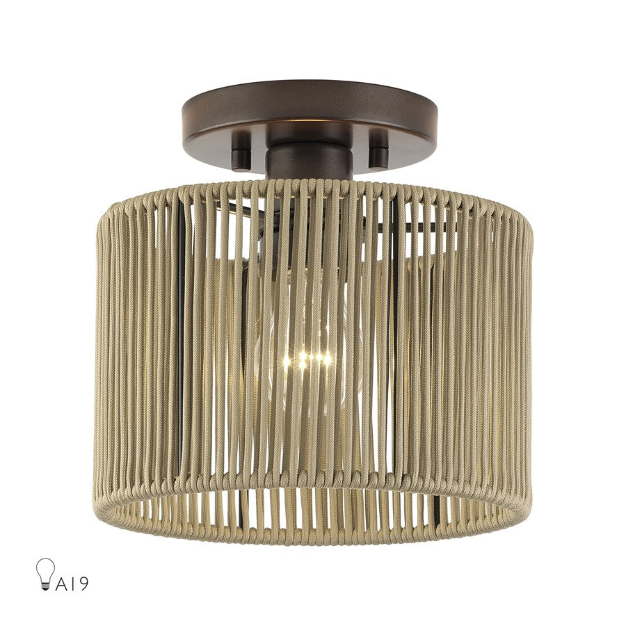 Livex Acordia 1Lt Small Semi-Flush, Bronze/Gold Polyester - 53141-92