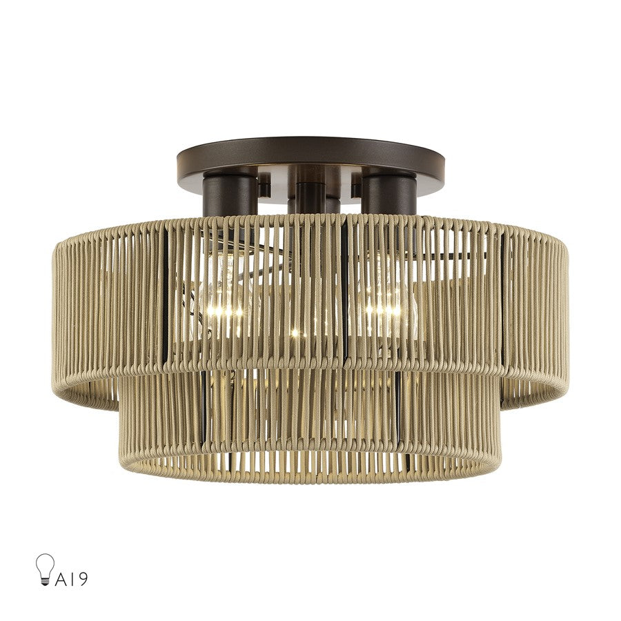Livex Acordia 3Lt Large 9" Semi-Flush, Bronze/Gold Polyester - 53143-92