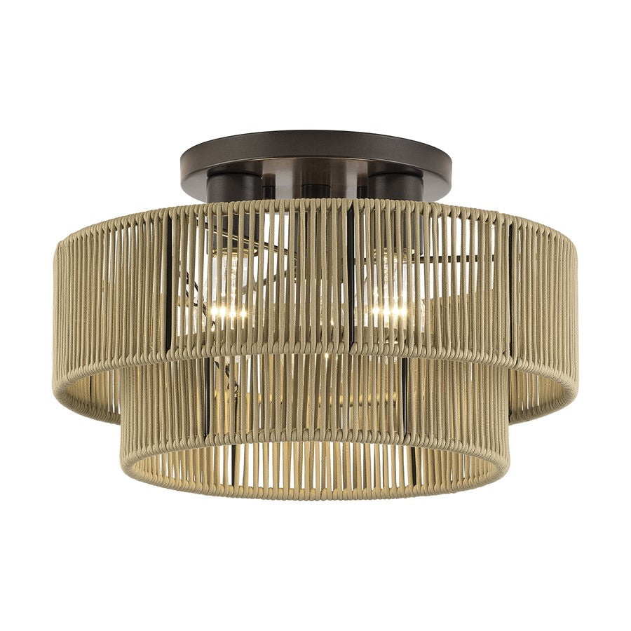 Livex Acordia 3Lt Large 9" Semi-Flush, Bronze/Gold Polyester