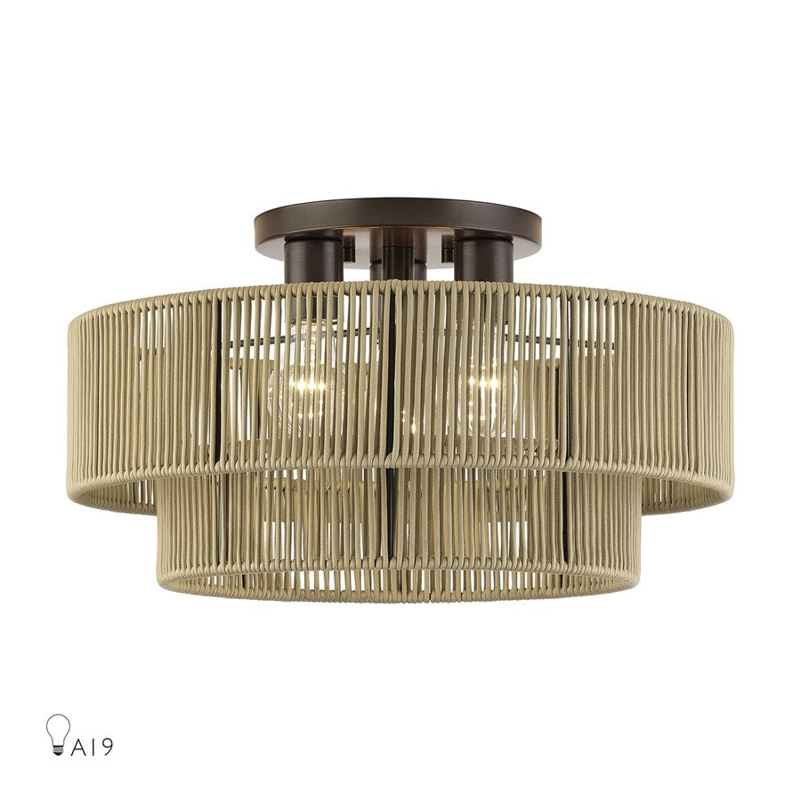 Livex Acordia 3Lt Large 10" Semi-Flush, Bronze/Gold Polyester - 53144-92
