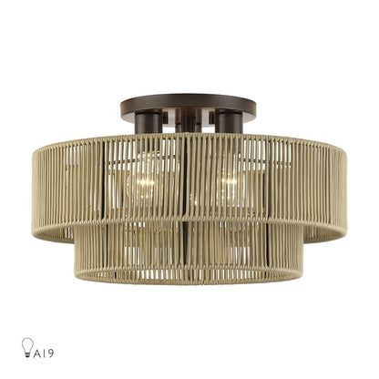 Livex Acordia 3Lt Large 10" Semi-Flush, Bronze/Gold Polyester - 53144-92