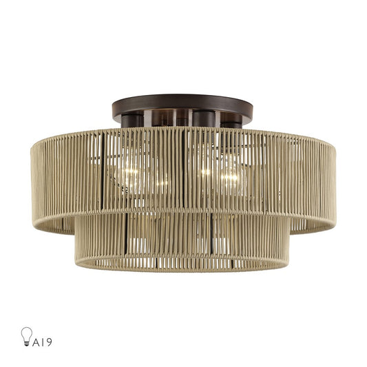 Livex Acordia 4Lt Extra Large Semi-Flush, Bronze/Gold Polyester - 53145-92