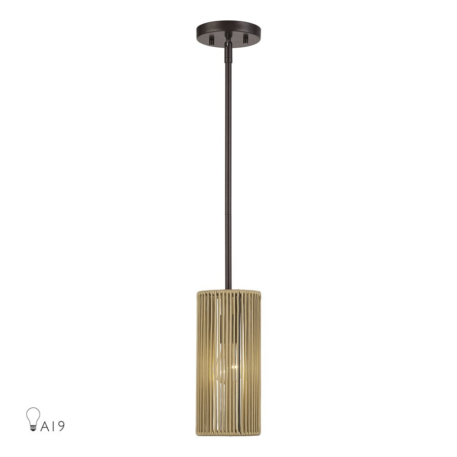 Livex Acordia 1Lt Mini Pendant, Bronze/Venetian Gold Polyester Rope - 53151-92