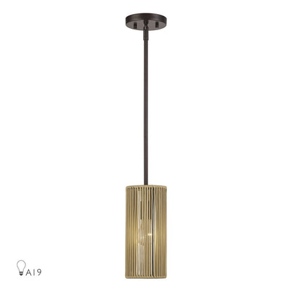 Livex Acordia 1Lt Mini Pendant, Bronze/Venetian Gold Polyester Rope - 53151-92