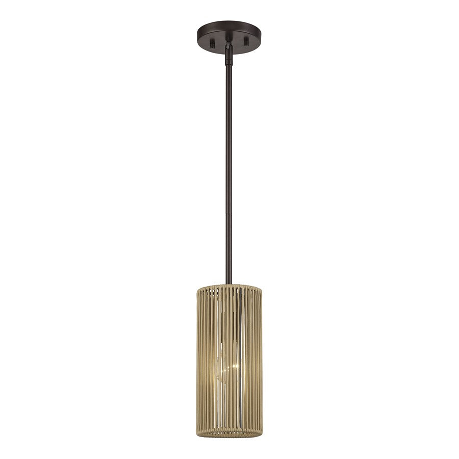 Livex Acordia 1Lt Mini Pendant, Bronze/Venetian Gold Polyester Rope