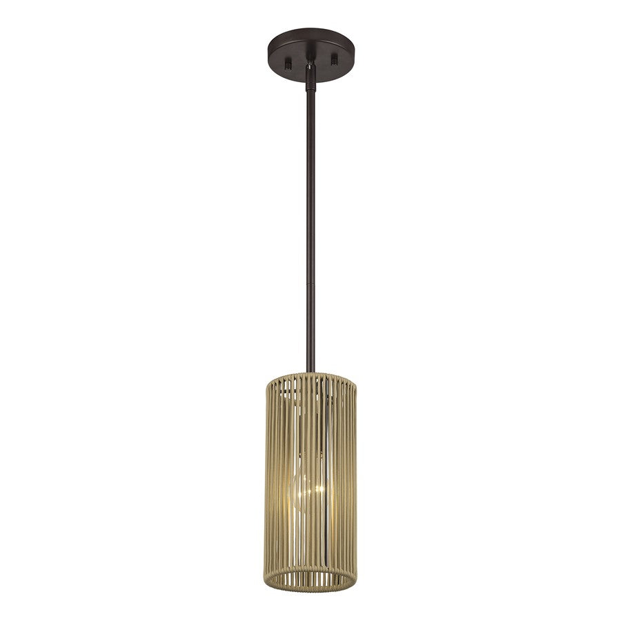 Livex Acordia 1Lt Mini Pendant, Bronze/Venetian Gold Polyester Rope