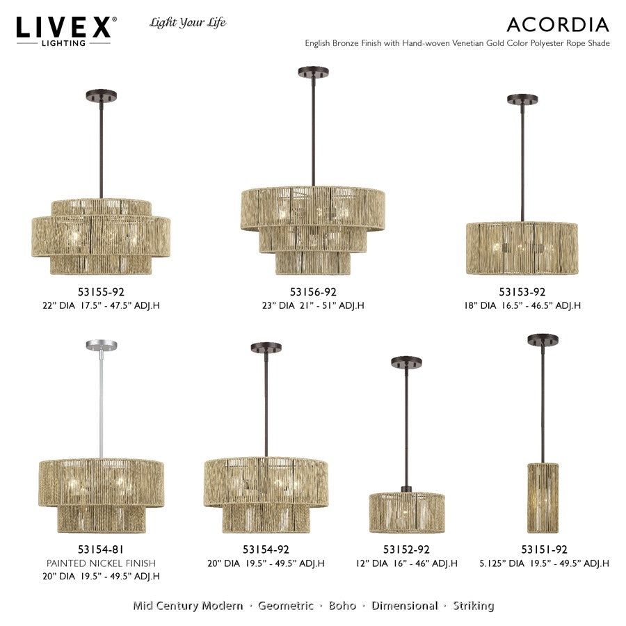 Livex Acordia 4Lt Pendant Chandelier, Bronze/Venetian Gold Polyester