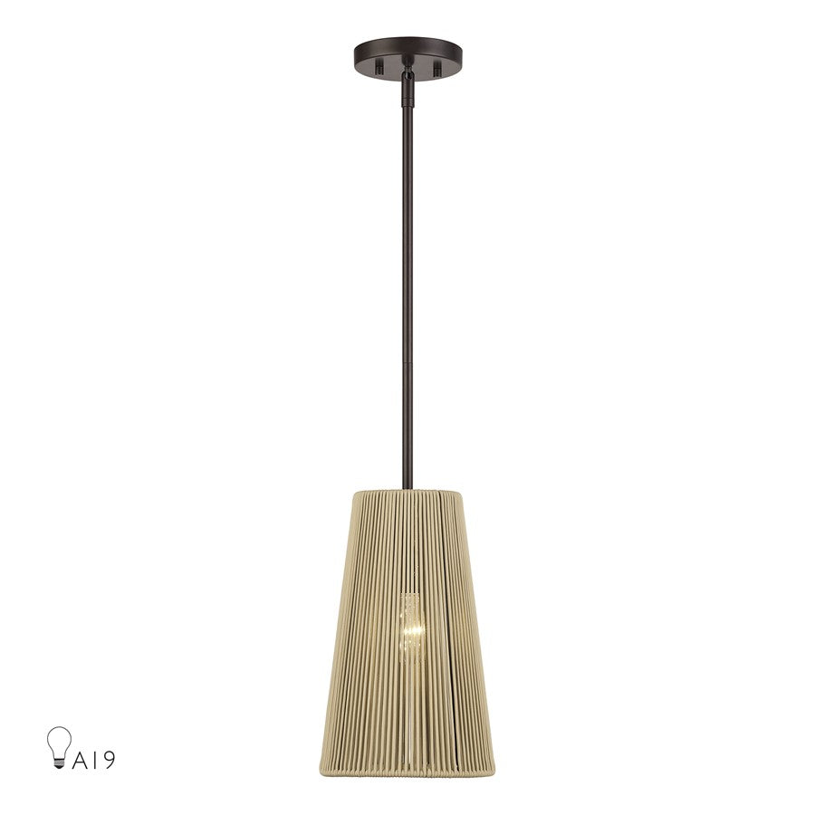 Livex Florell 1Lt 8" Dia Pendant, Bronze/Venetian Gold Polyester Rope - 53158-92