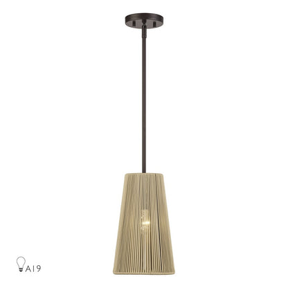 Livex Florell 1Lt 8" Dia Pendant, Bronze/Venetian Gold Polyester Rope - 53158-92