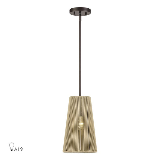 Livex Florell 1Lt 8" Dia Pendant, Bronze/Venetian Gold Polyester Rope - 53158-92