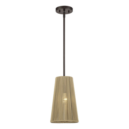 Livex Florell 1Lt 8" Dia Pendant, Bronze/Venetian Gold Polyester Rope
