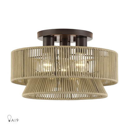 Livex Florell 3Lt 15" Dia Semi-Flush, Bronze/Gold Polyester - 53166-92