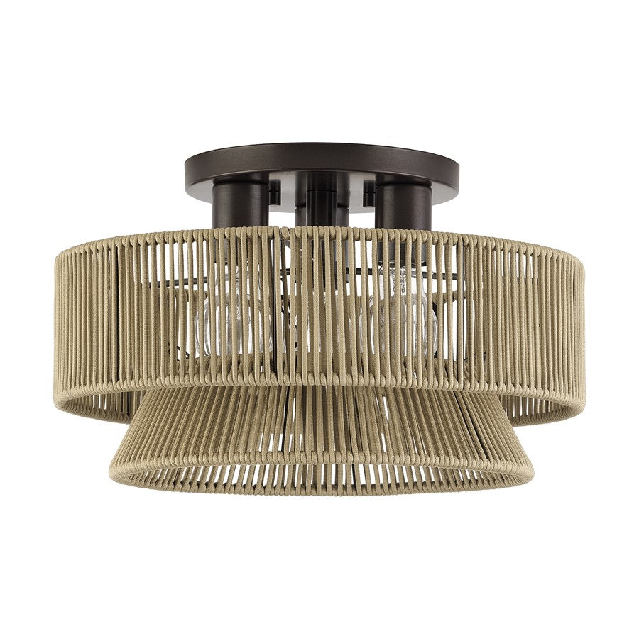 Livex Florell 3Lt 15" Dia Semi-Flush, Bronze/Gold Polyester