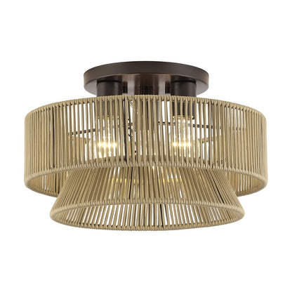 Livex Florell 3Lt 15" Dia Semi-Flush, Bronze/Gold Polyester