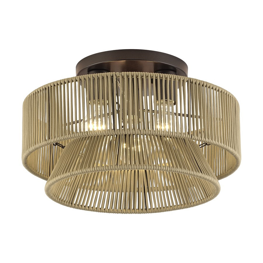 Livex Florell 3Lt 15" Dia Semi-Flush, Bronze/Gold Polyester