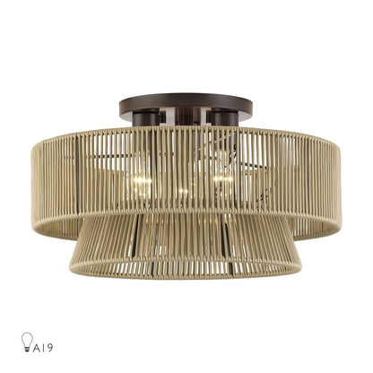 Livex Florell 3Lt 18" Dia Semi-Flush, Bronze/Gold Polyester - 53167-92