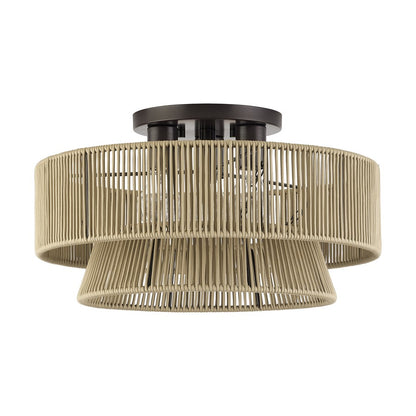 Livex Florell 3Lt 18" Dia Semi-Flush, Bronze/Gold Polyester
