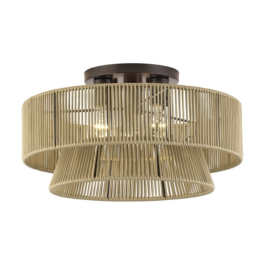 Livex Florell 3Lt 18" Dia Semi-Flush, Bronze/Gold Polyester
